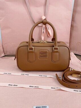 Miu Miu Caramel Bowling Leather Mini Bag Cross Body Purse